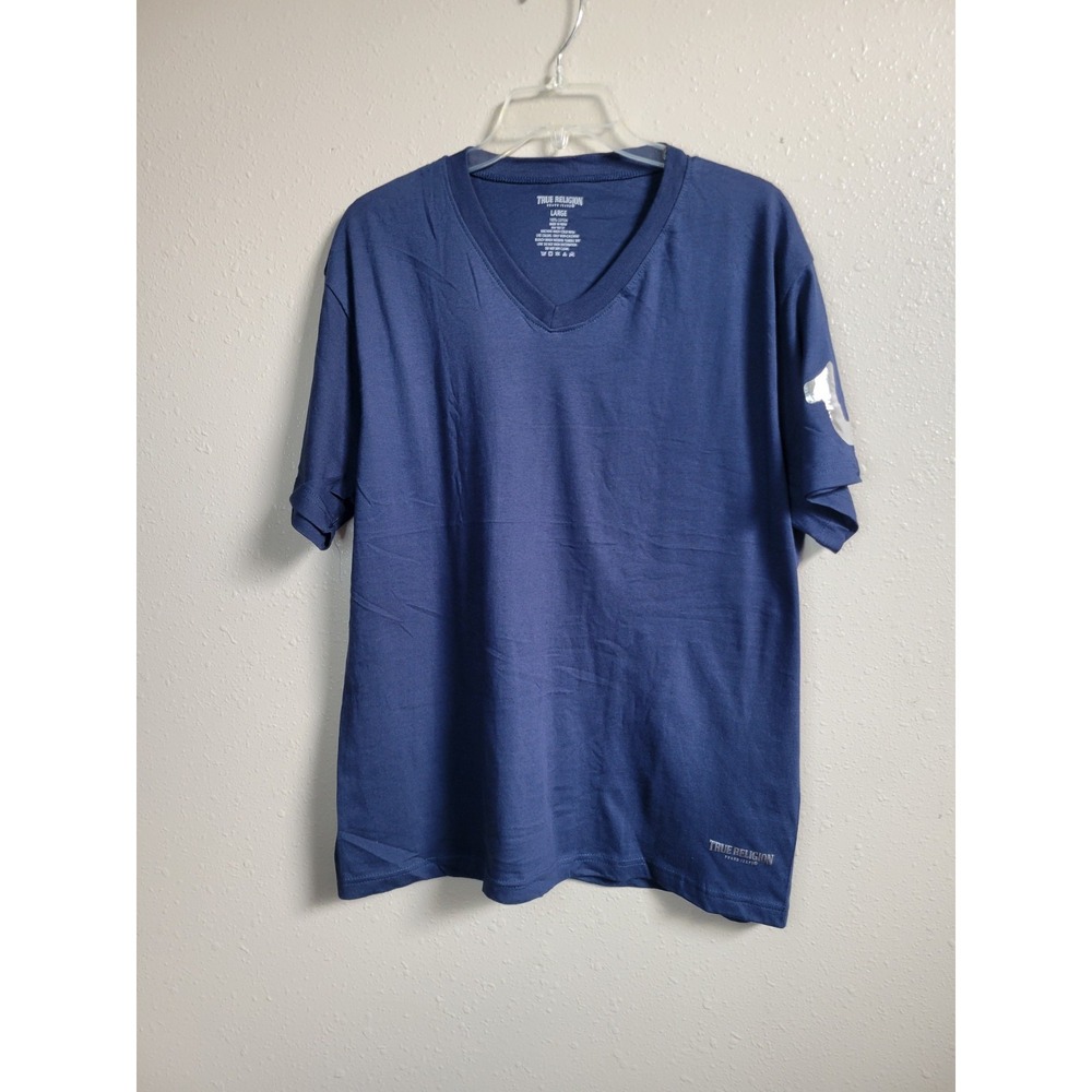 True Religion T Shirt Men's‎ Blue Silver Gold V-Neck Casual Comfortable Sz L